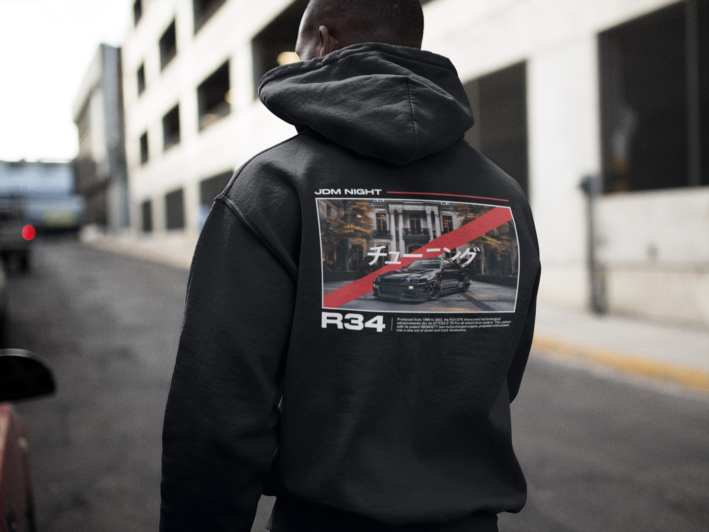 Premium Hoodie | R34 GTR in Schwarz | Beidseitig